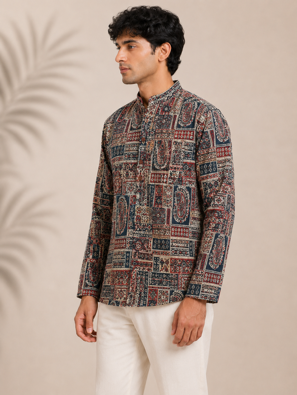 Men's Multicolor Sanganeri Print Cotton Short Kurta
