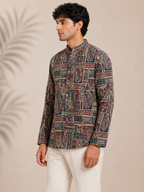 Men's Multicolor Sanganeri Print Cotton Short Kurta
