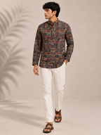 Men's Multicolor Sanganeri Print Cotton Short Kurta