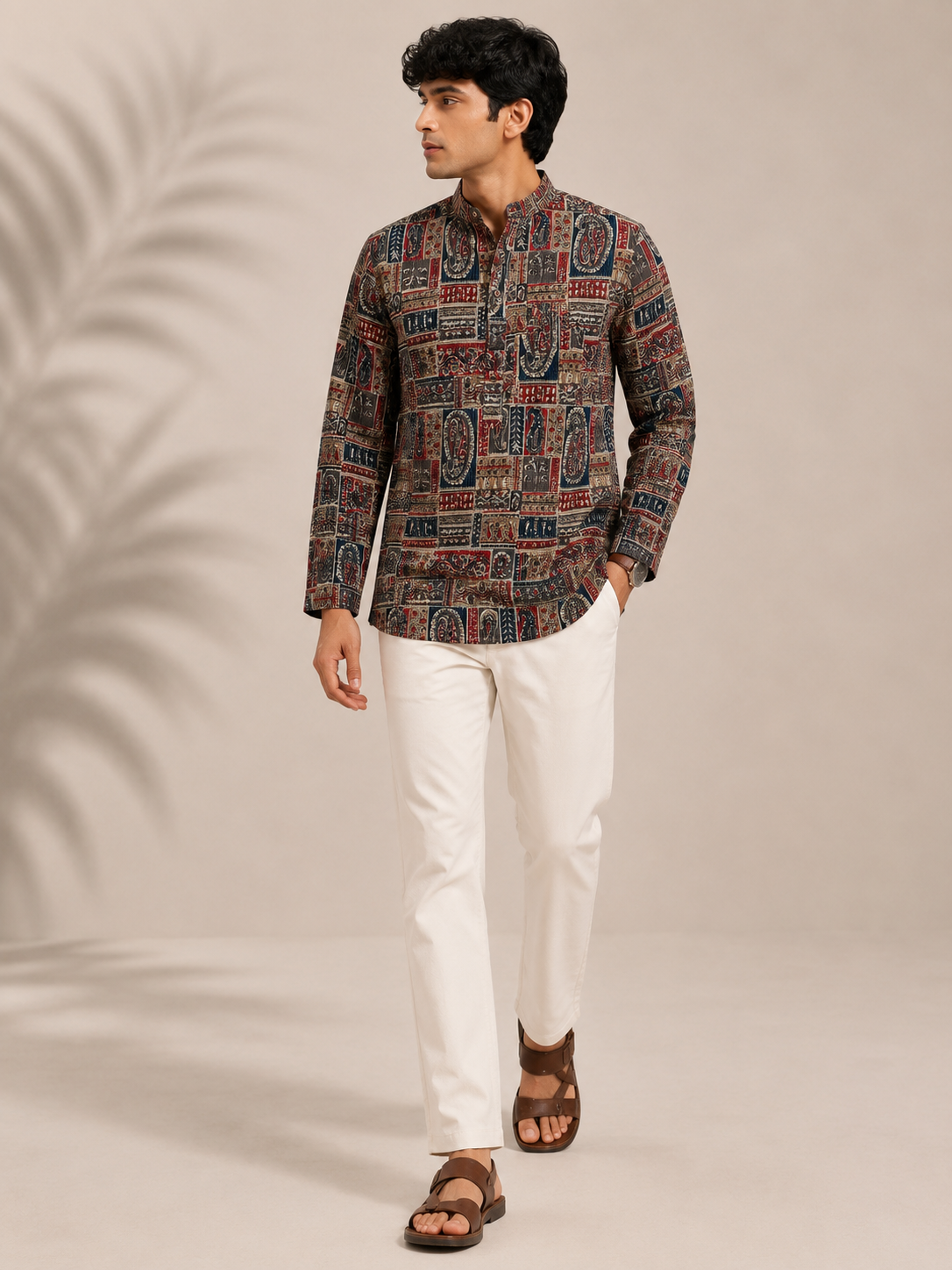 Men's Multicolor Sanganeri Print Cotton Short Kurta
