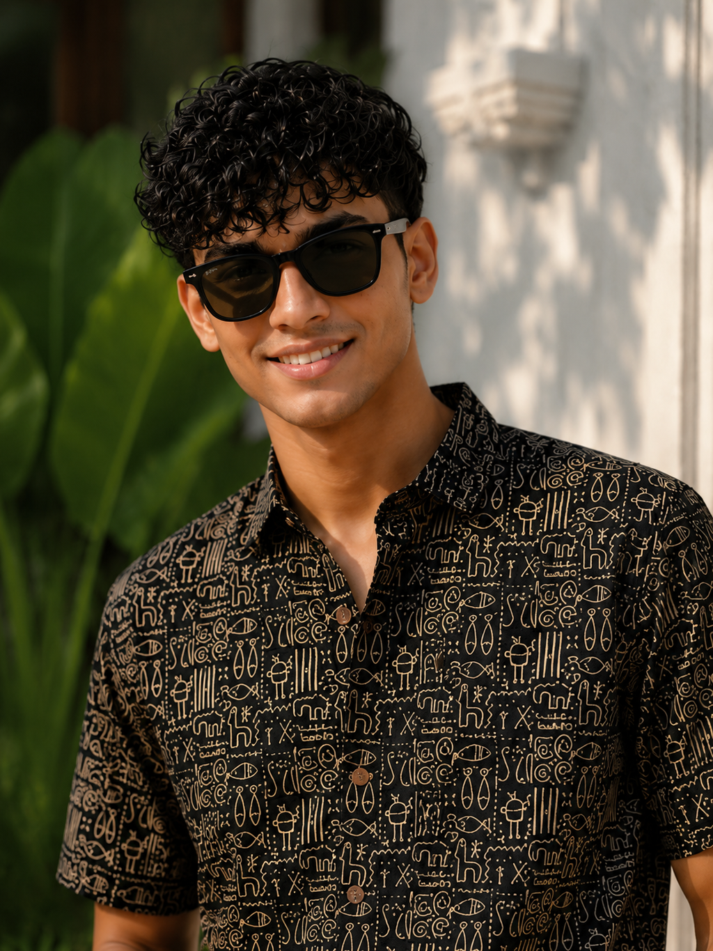 Men’s Black Sanganeri Print Half Sleeve Casual Shirt