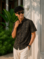 Men’s Black Sanganeri Print Half Sleeve Casual Shirt