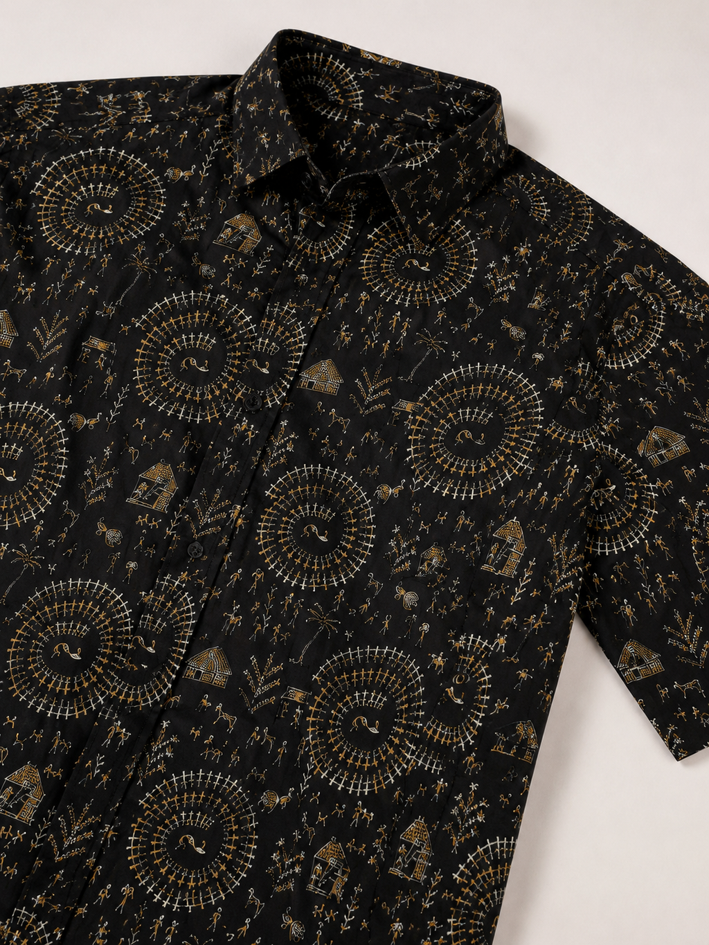 Men’s Black Tribal Sanganeri Print Half Sleeve Casual Shirt