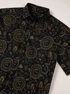 Men’s Black Tribal Sanganeri Print Half Sleeve Casual Shirt