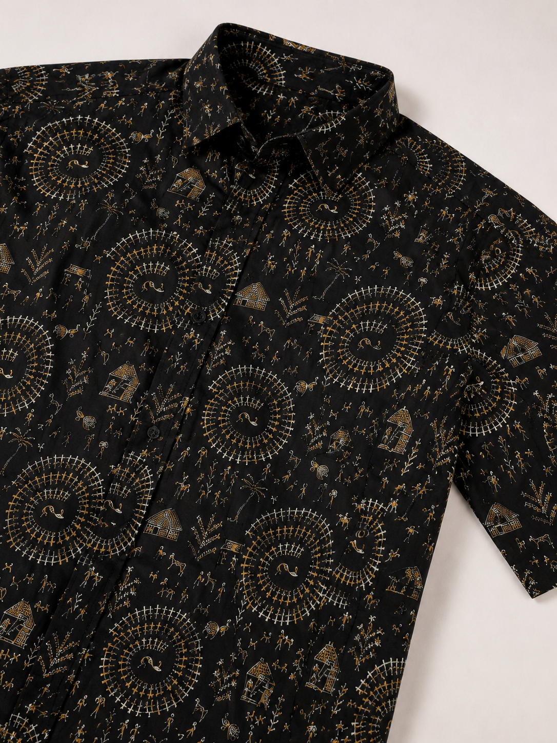 Men’s Black Tribal Sanganeri Print Half Sleeve Casual Shirt