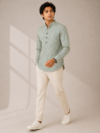 Men's Premium Floral Print Sanganeri Print Cotton Short Kurta