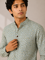 Men's Premium Floral Print Sanganeri Print Cotton Short Kurta