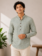 Men's Premium Floral Print Sanganeri Print Cotton Short Kurta