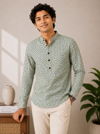 Men's Premium Floral Print Sanganeri Print Cotton Short Kurta