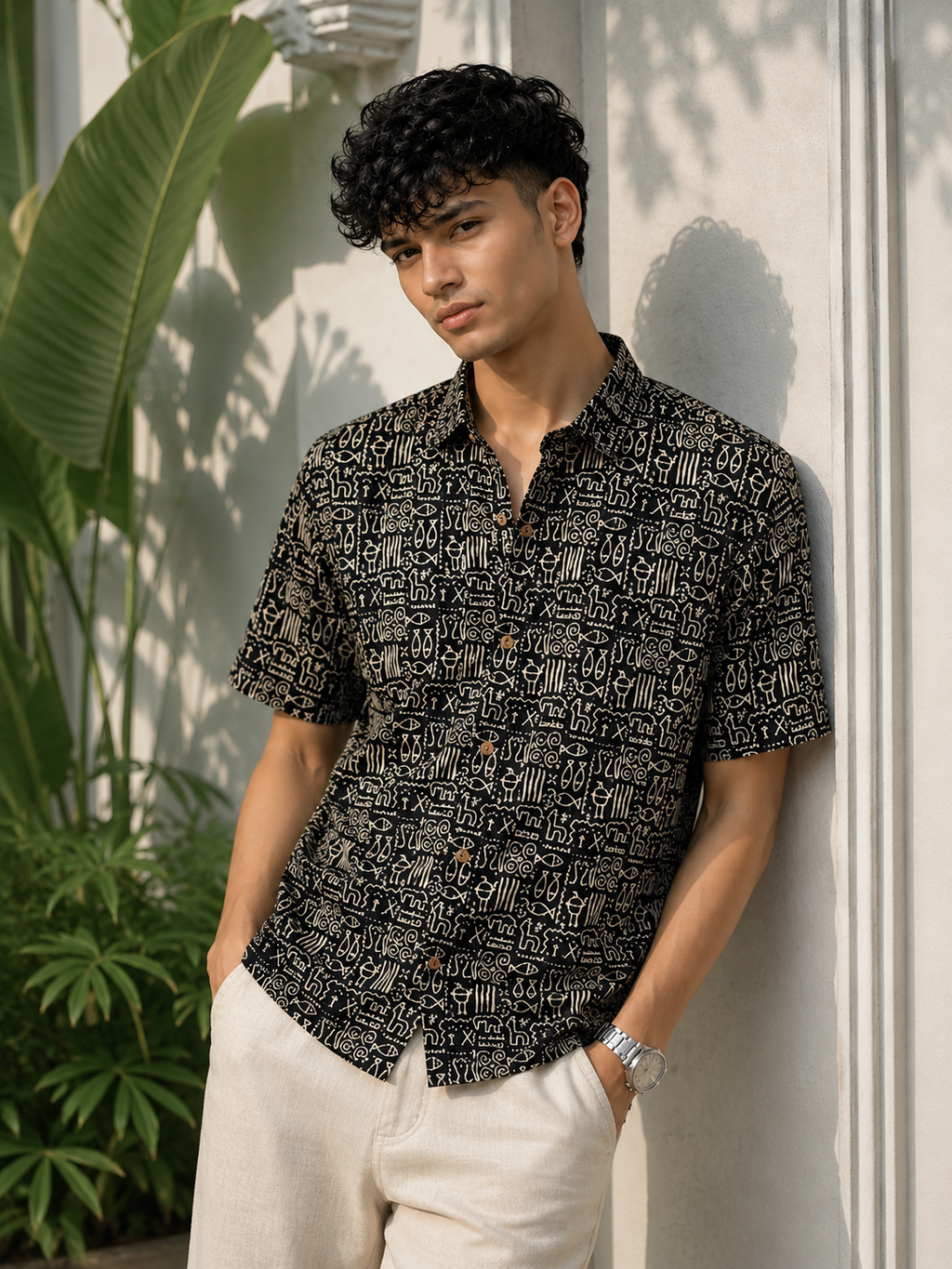 Men’s Black Sanganeri Print Half Sleeve Casual Shirt