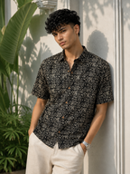 Men’s Black Sanganeri Print Half Sleeve Casual Shirt