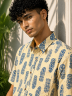 Men’s Beige Sanganeri Print Half Sleeve Cotton Printed Shirt
