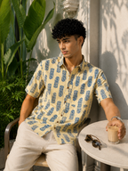 Men’s Beige Sanganeri Print Half Sleeve Cotton Printed Shirt