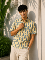 Men’s Beige Sanganeri Print Half Sleeve Cotton Printed Shirt