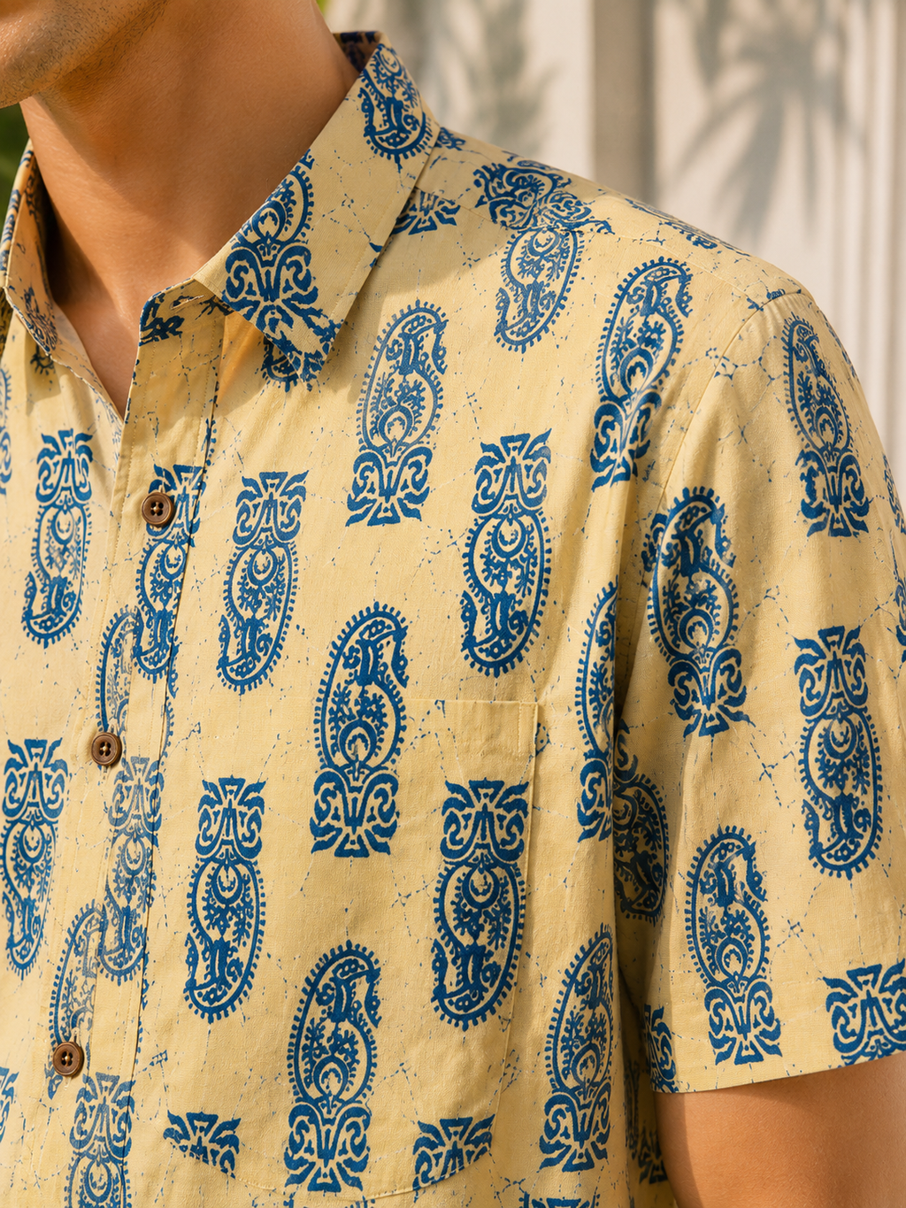 Men’s Beige Sanganeri Print Half Sleeve Cotton Printed Shirt