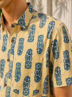 Men’s Beige Sanganeri Print Half Sleeve Cotton Printed Shirt