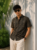 Men’s Black Sanganeri Print Half Sleeve Casual Shirt