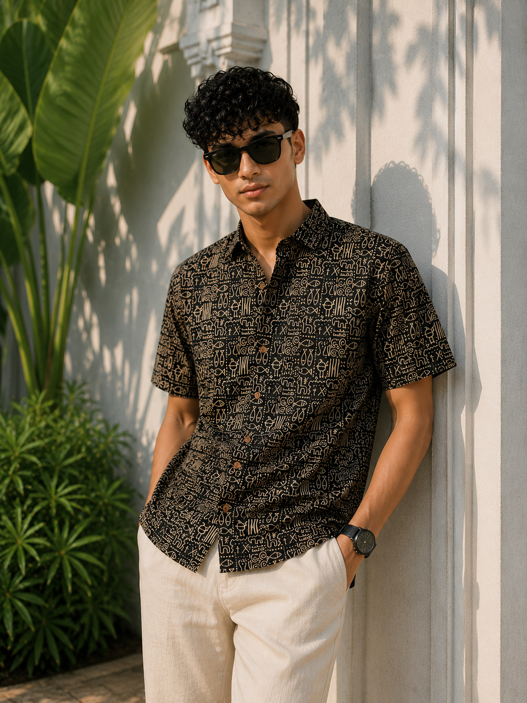 Men’s Black Sanganeri Print Half Sleeve Casual Shirt