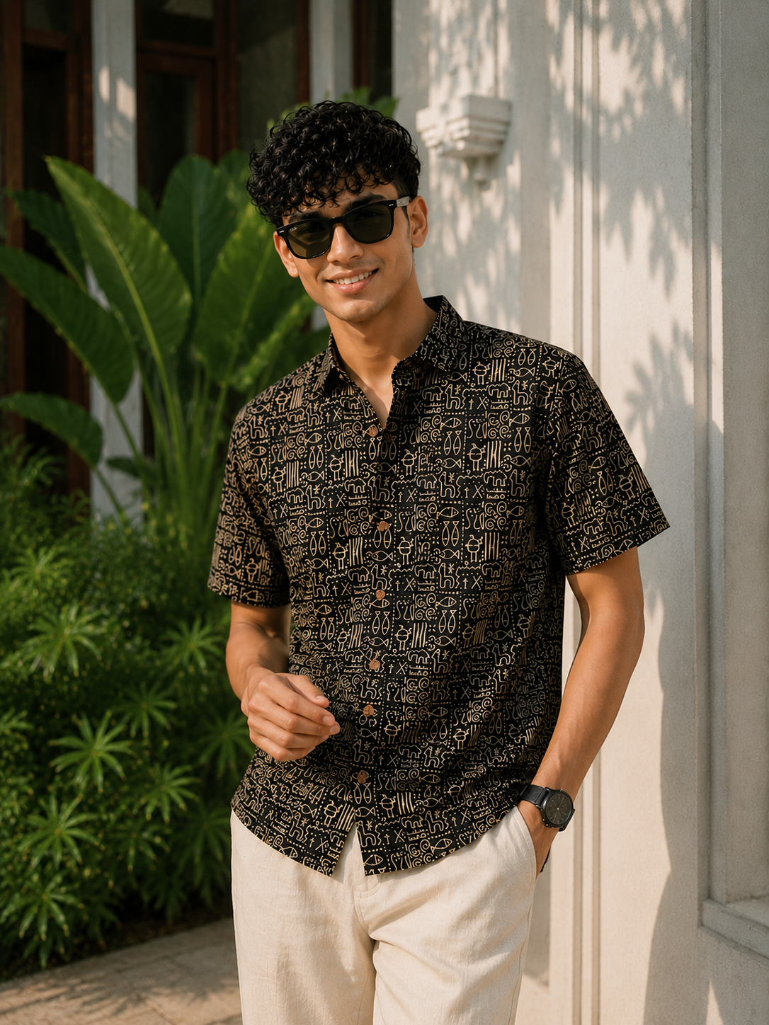 Men’s Black Sanganeri Print Half Sleeve Casual Shirt