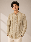 Men’s Beige Sanganeri Print Cotton Short Kurta