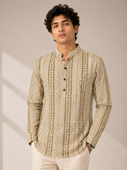 Men’s Beige Sanganeri Print Cotton Short Kurta
