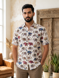 Men’s White Sanganeri Print Half Sleeve Casual Shirt