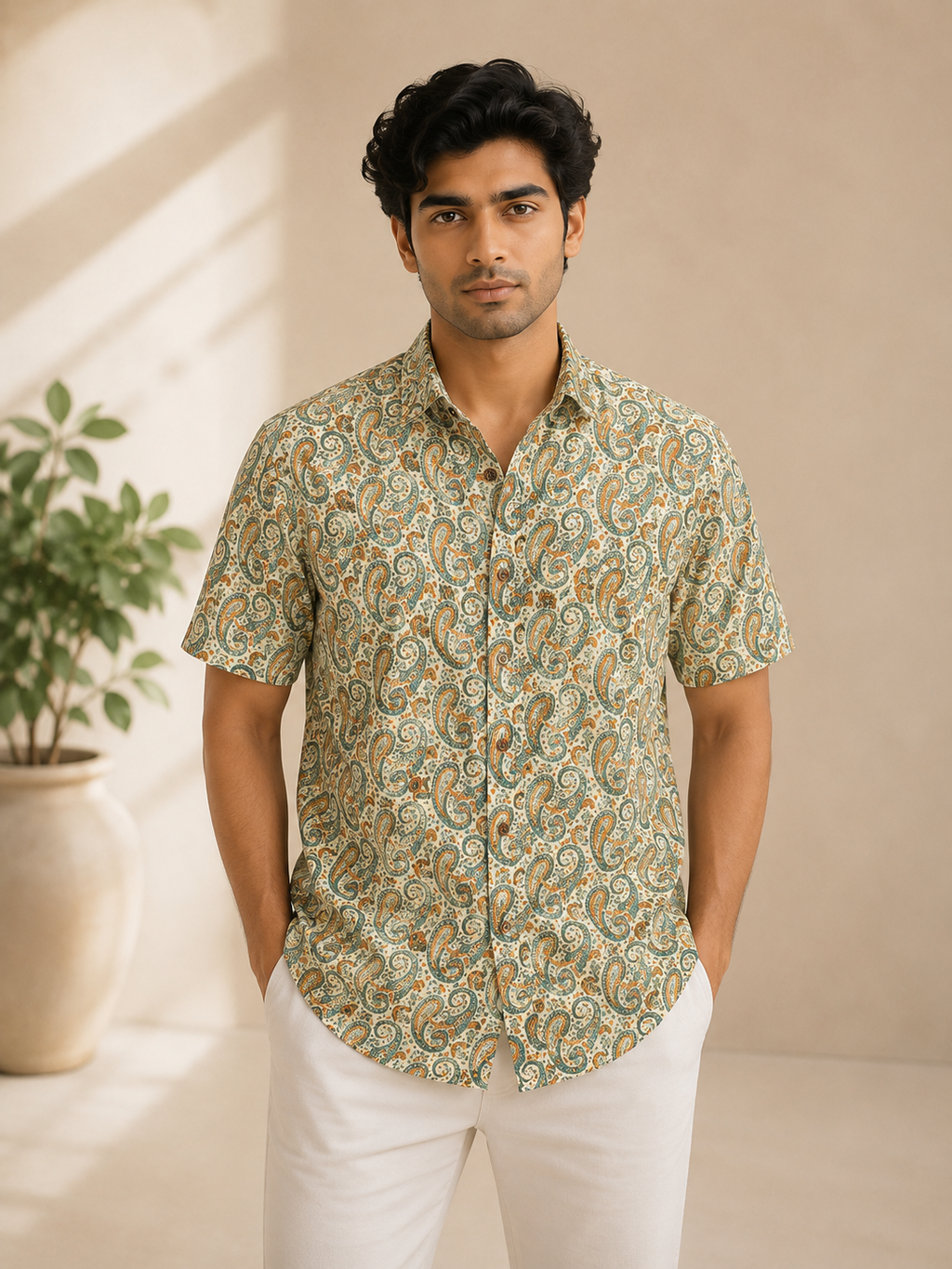 Men’s Paisley Sanganeri Print Half Sleeve Casual Shirt