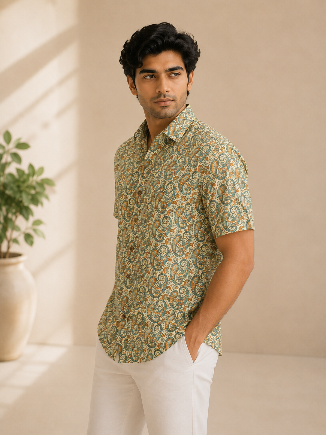Men’s Paisley Sanganeri Print Half Sleeve Casual Shirt
