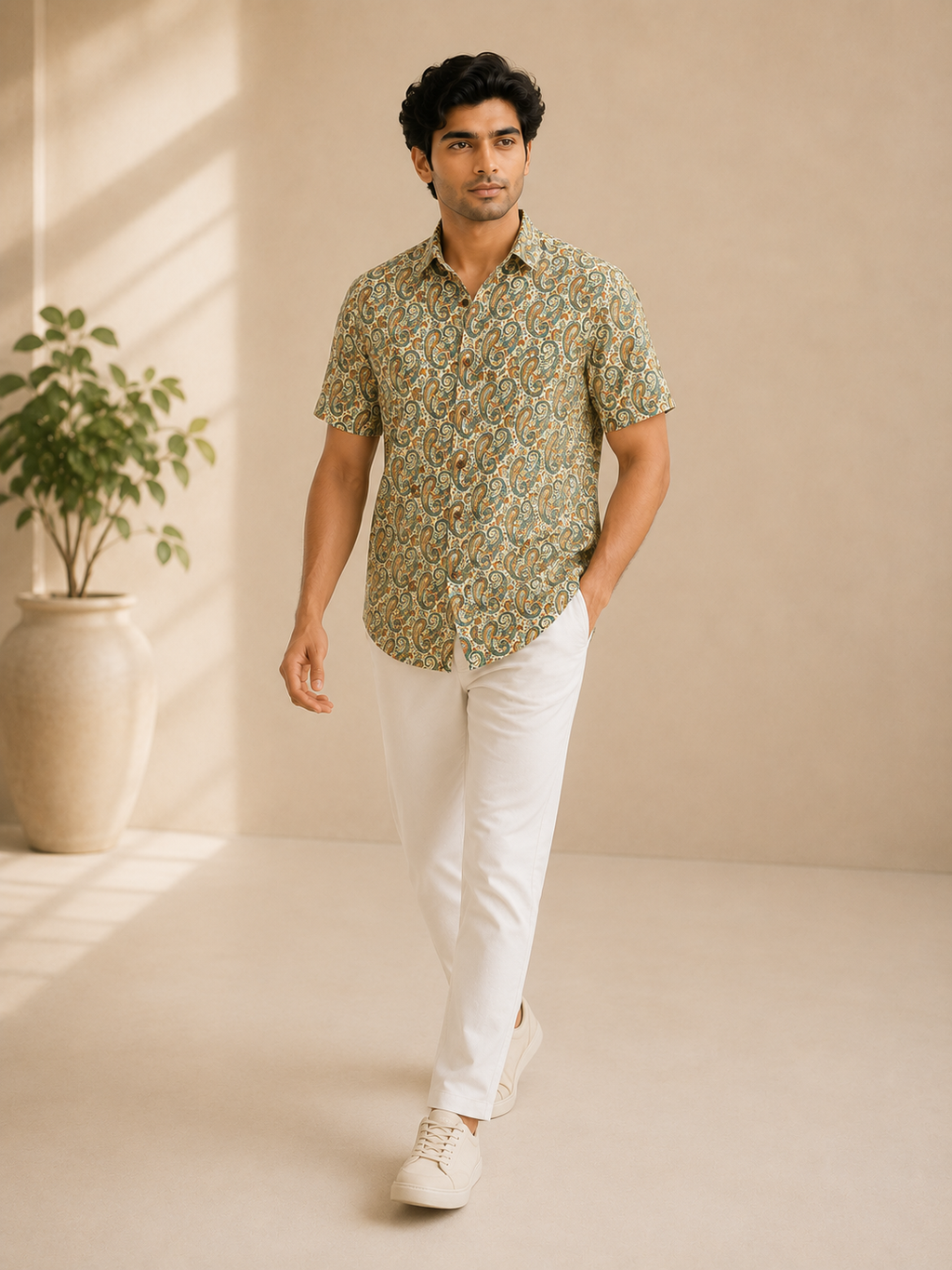 Men’s Paisley Sanganeri Print Half Sleeve Casual Shirt