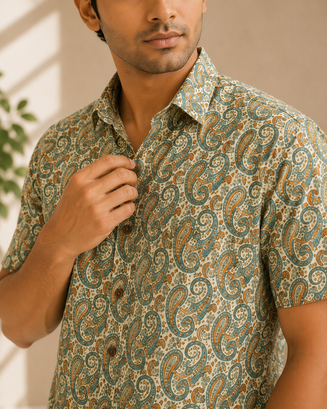 Men’s Paisley Sanganeri Print Half Sleeve Casual Shirt