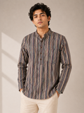 Men’s Multistripe Sanganeri Print Cotton Short Kurta