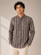Men’s Multistripe Sanganeri Print Cotton Short Kurta
