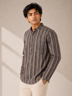 Men’s Multistripe Sanganeri Print Cotton Short Kurta