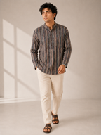 Men’s Multistripe Sanganeri Print Cotton Short Kurta