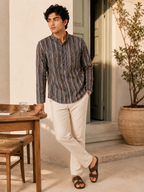 Men’s Multistripe Sanganeri Print Cotton Short Kurta