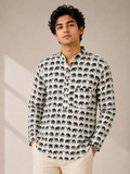 Men’s Ivory Sanganeri Print Cotton Short Kurta