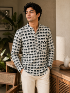 Men’s Ivory Sanganeri Print Cotton Short Kurta