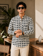 Men’s Ivory Sanganeri Print Cotton Short Kurta