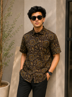 Men’s Brown Tribal Sanganeri Print Half Sleeve Casual Shirt