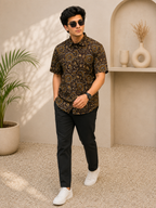 Men’s Brown Tribal Sanganeri Print Half Sleeve Casual Shirt