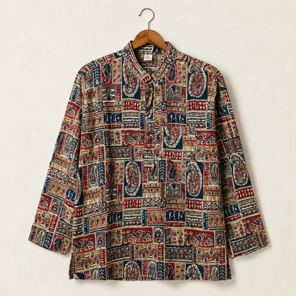 Men's Multicolor Sanganeri Print Cotton Short Kurta