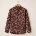 Men’s Maroon Sanganeri Print Cotton Short Kurta
