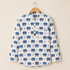 Men’s White Elephant Sanganeri Print Cotton Short Kurta