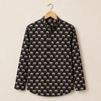 Men’s Black Sanganeri Print Cotton Short Kurta