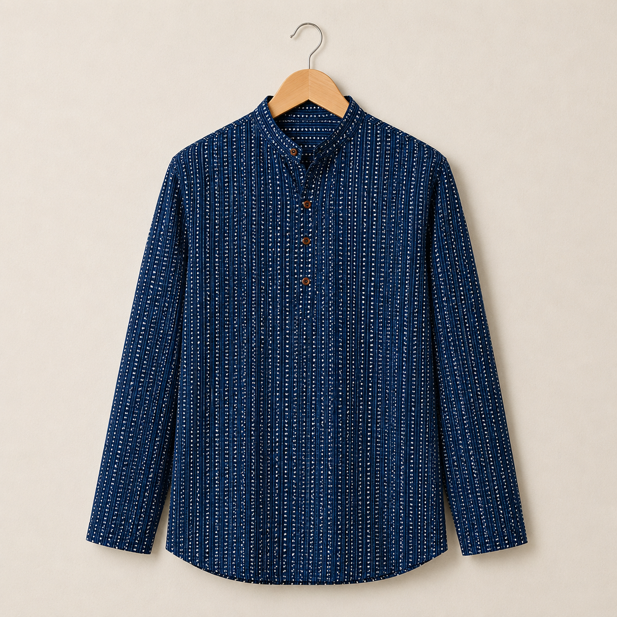 Men’s Indigo Sanganeri Print Cotton Short Kurta