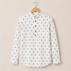 Men’s White Floral Print Cotton Short Kurta
