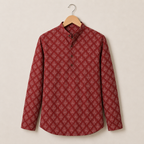 Men’s Maroon Sanganeri Print Cotton Short Kurta