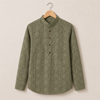 Men’s Olive Green Sanganeri Print Cotton Short Kurta