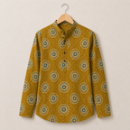 Men’s Mustard Sanganeri Print Cotton Short Kurta