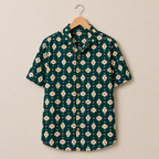 Men’s Green Geometric Print Half Sleeve Casual Shirt